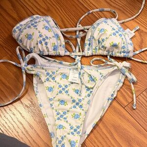Zara White and Blue Floral Bikini Set